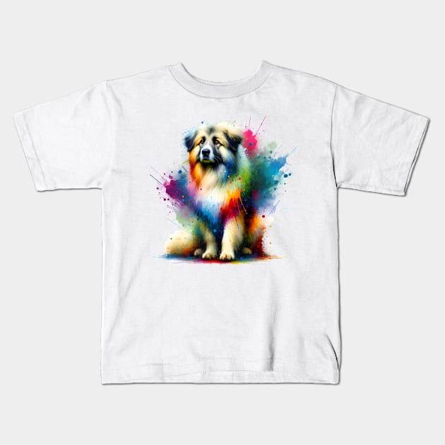 Pyrenean Shepherd in Vibrant Artistic Color Splashes Kids T-Shirt by ArtRUs